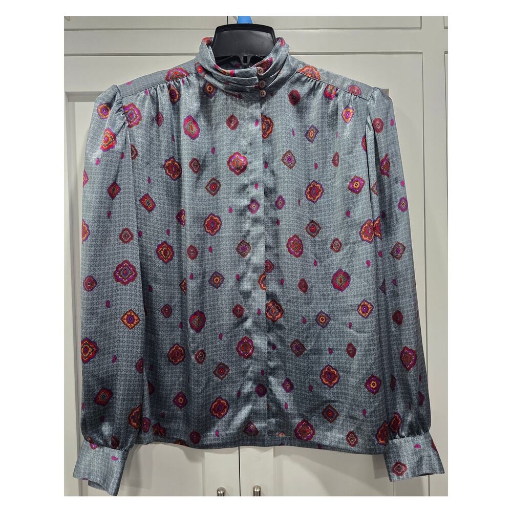 Vintage La Vogue Medallion Print Blouse Size 12 Mock Neck